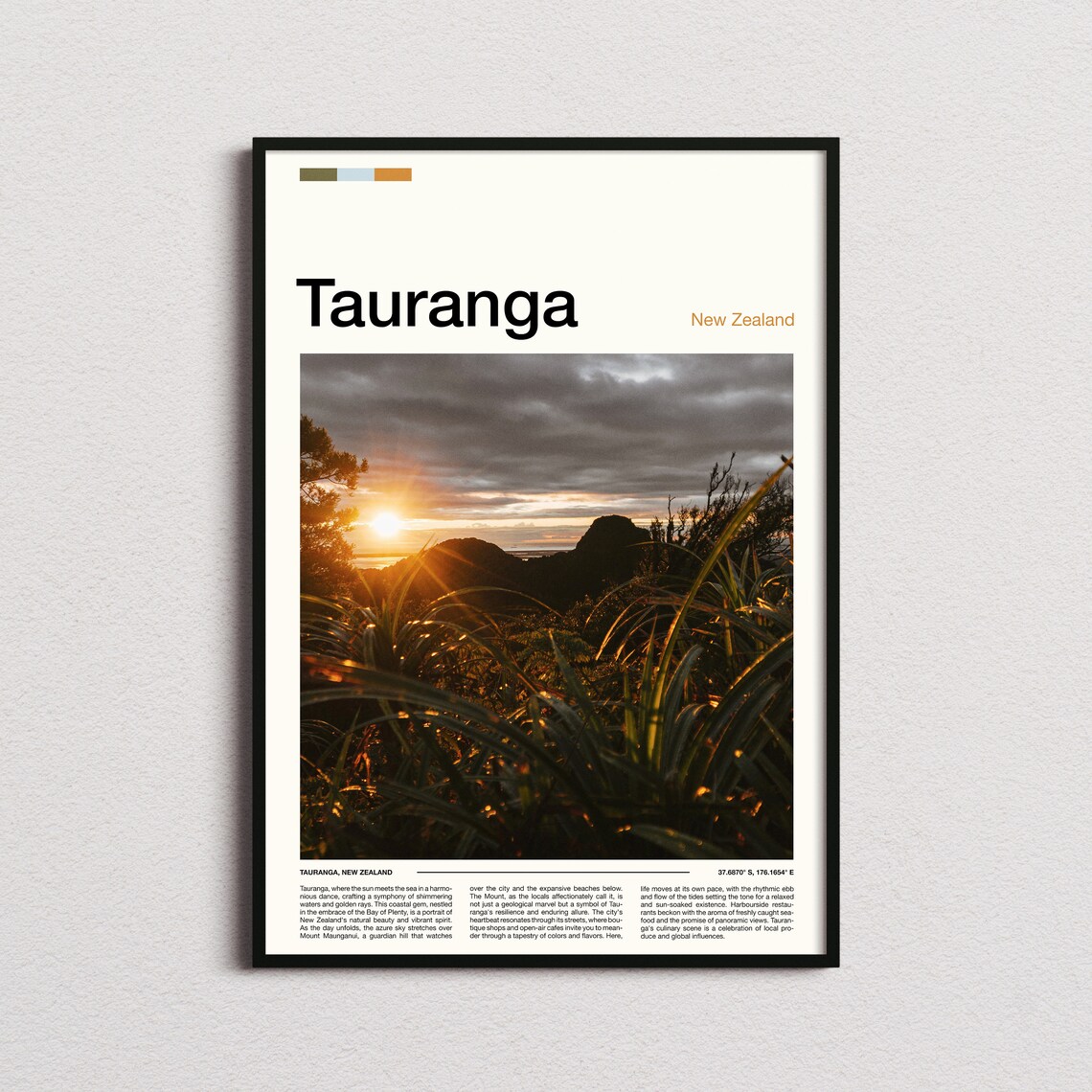 Tauranga New Zealand Golden Sunset Grassland View Photo Poster
