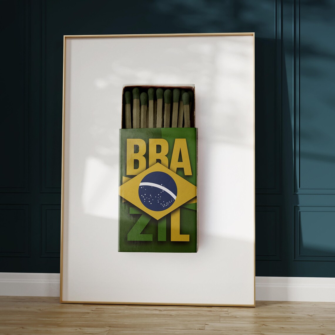 Brazil Flag Matchbox Art Green Yellow Wooden Matchstick Poster - Image 5