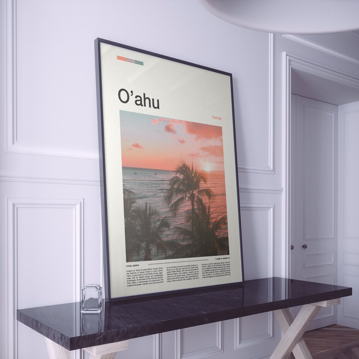 Oahu Hawaii Sunset Palm Trees Beach Tropical Photography Poster - Image 3