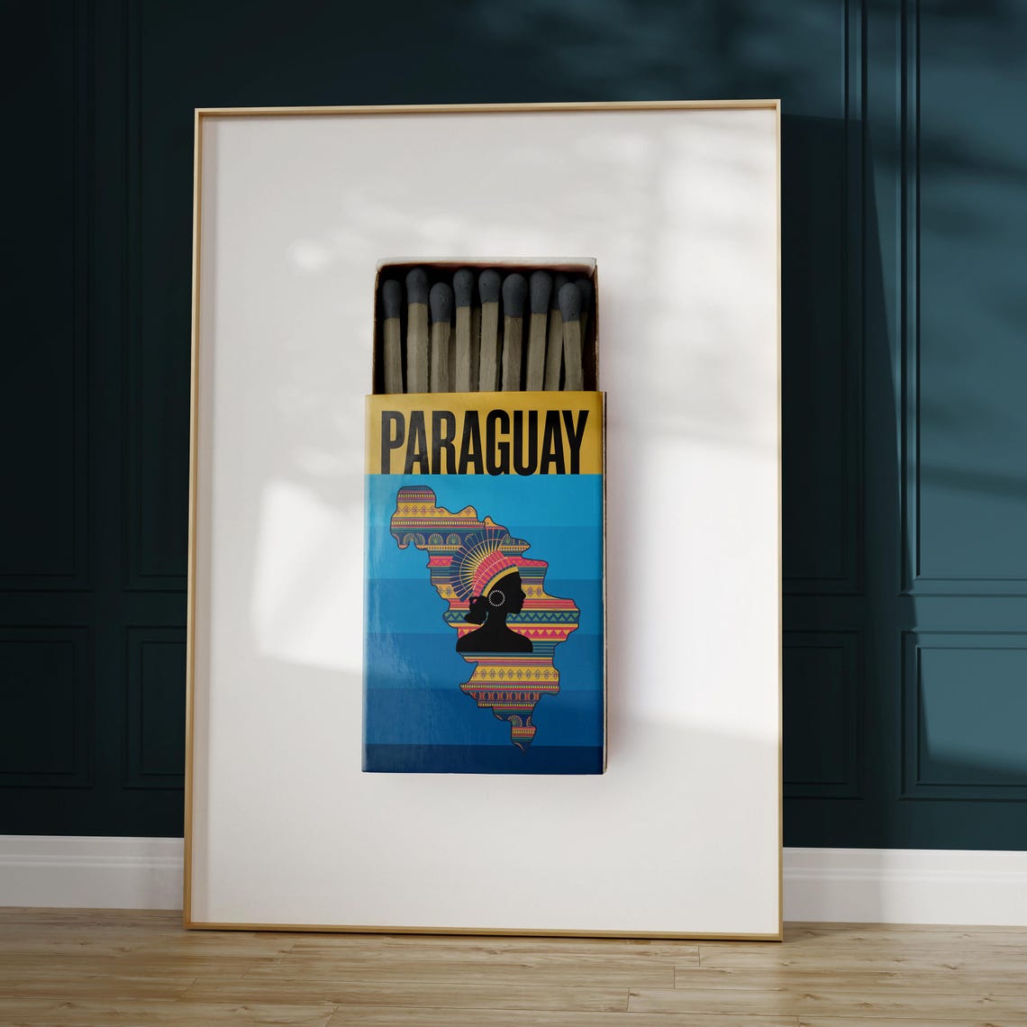 Paraguay Vintage Matchbox Map Folk Art Style Design Travel Poster - Image 5