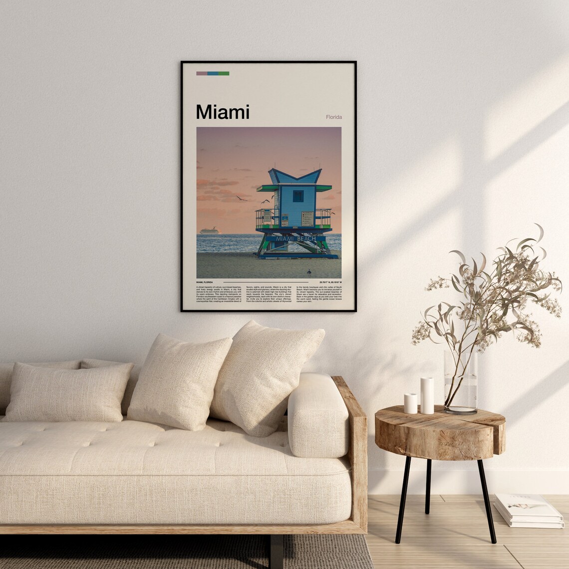 Miami Florida Beach Lifeguard Tower Pastel Sunset Travel Poster - Image 2