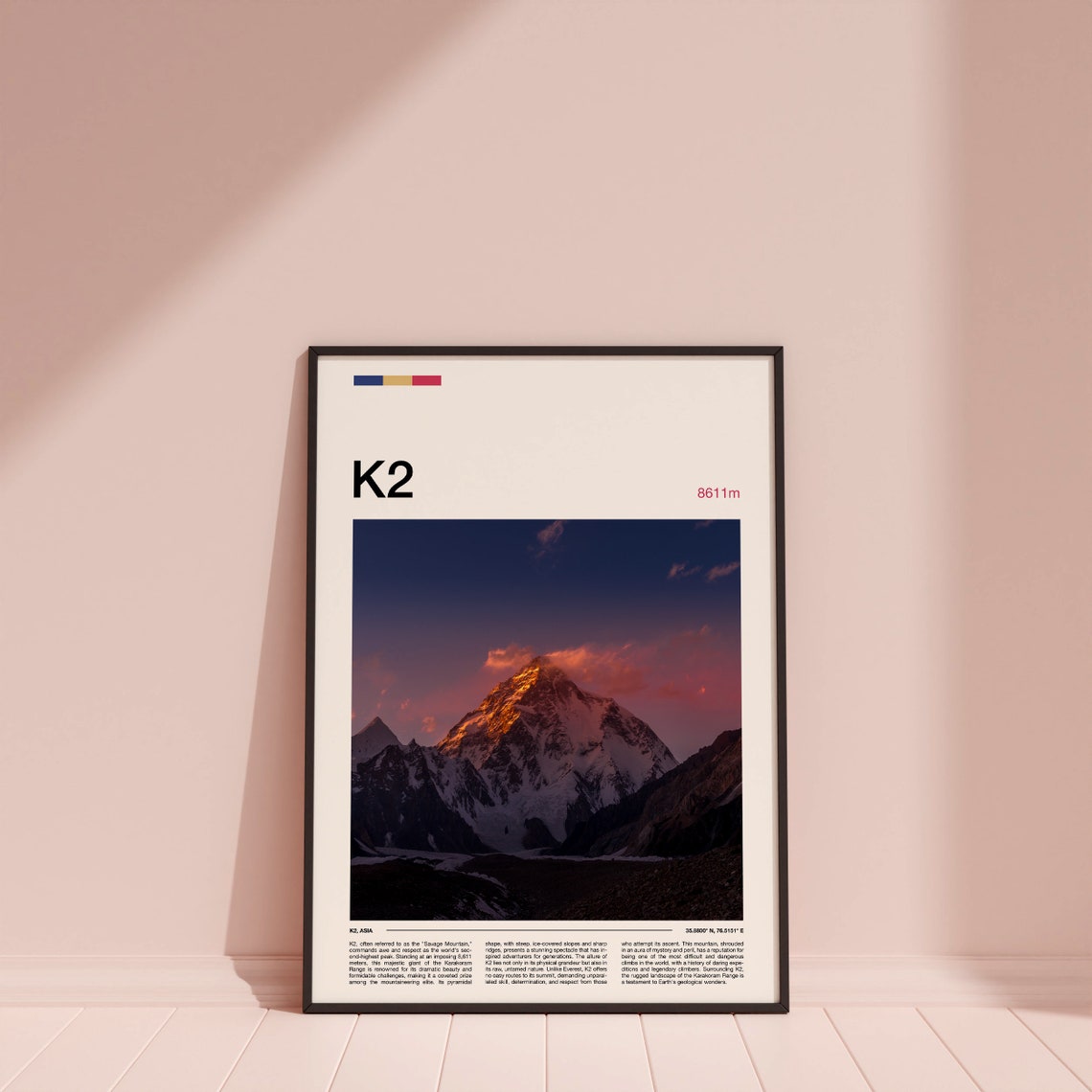 K2 Mountain 8611m Karakoram Sunset Summit Alpenglow Travel Poster - Image 3