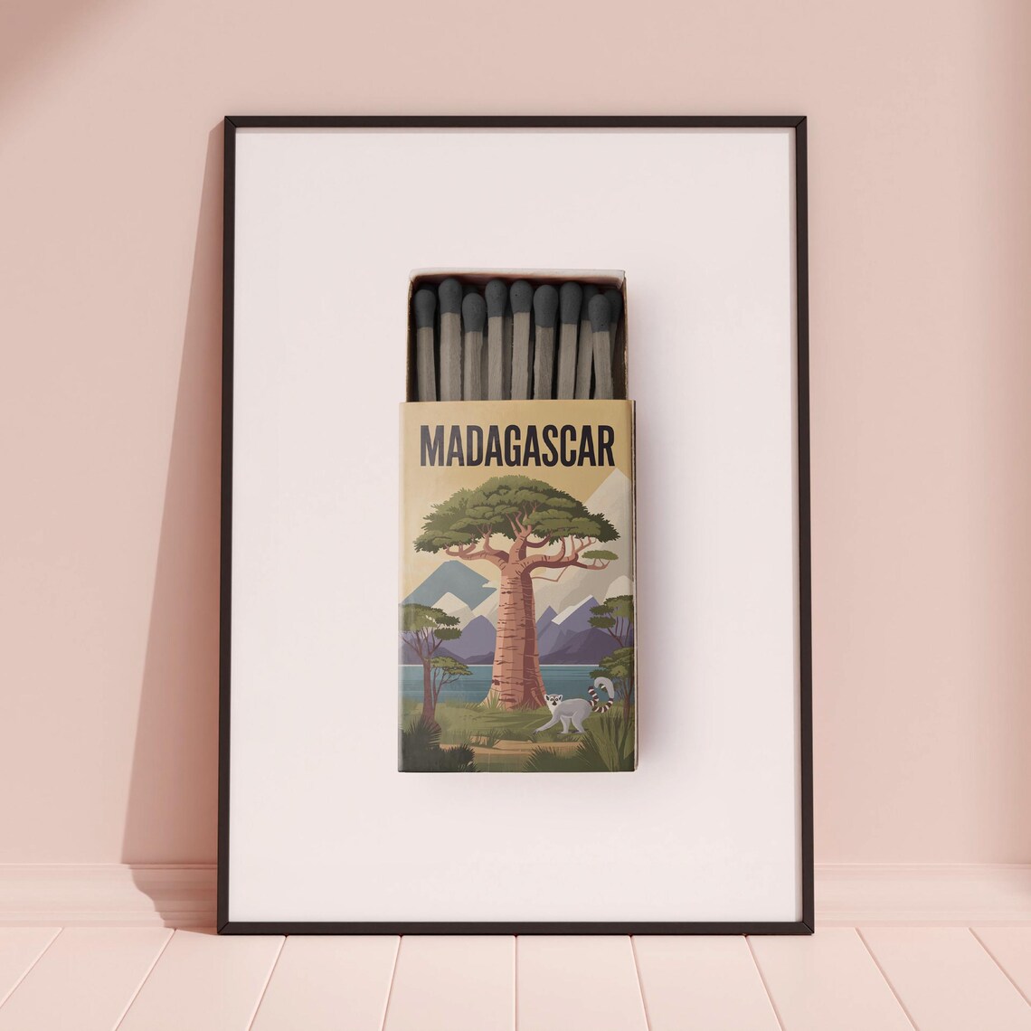 Madagascar Matchbox Island Baobab Lemur Vintage Travel Art Poster - Image 3