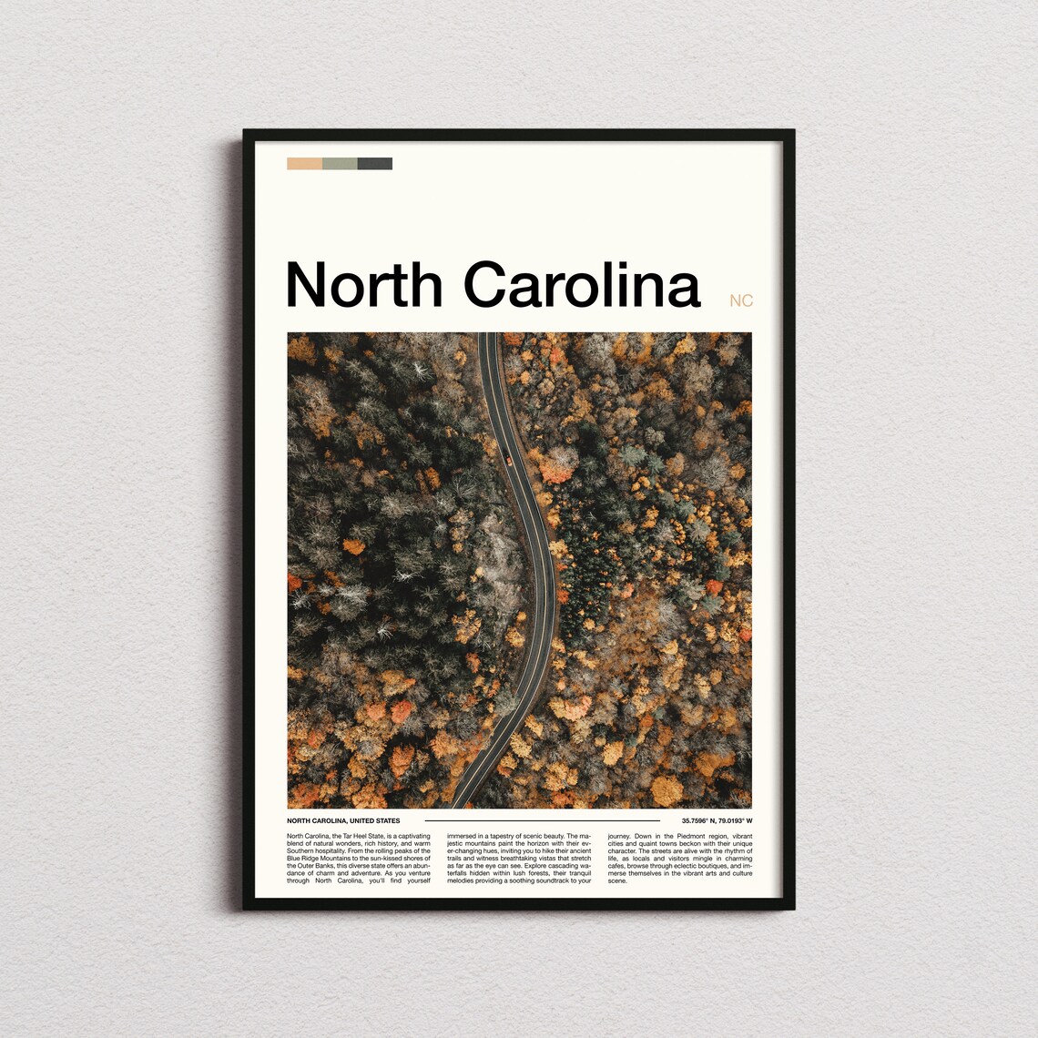 North Carolina Autumn Forest Winding Road Aerial Fall Photo Poster
