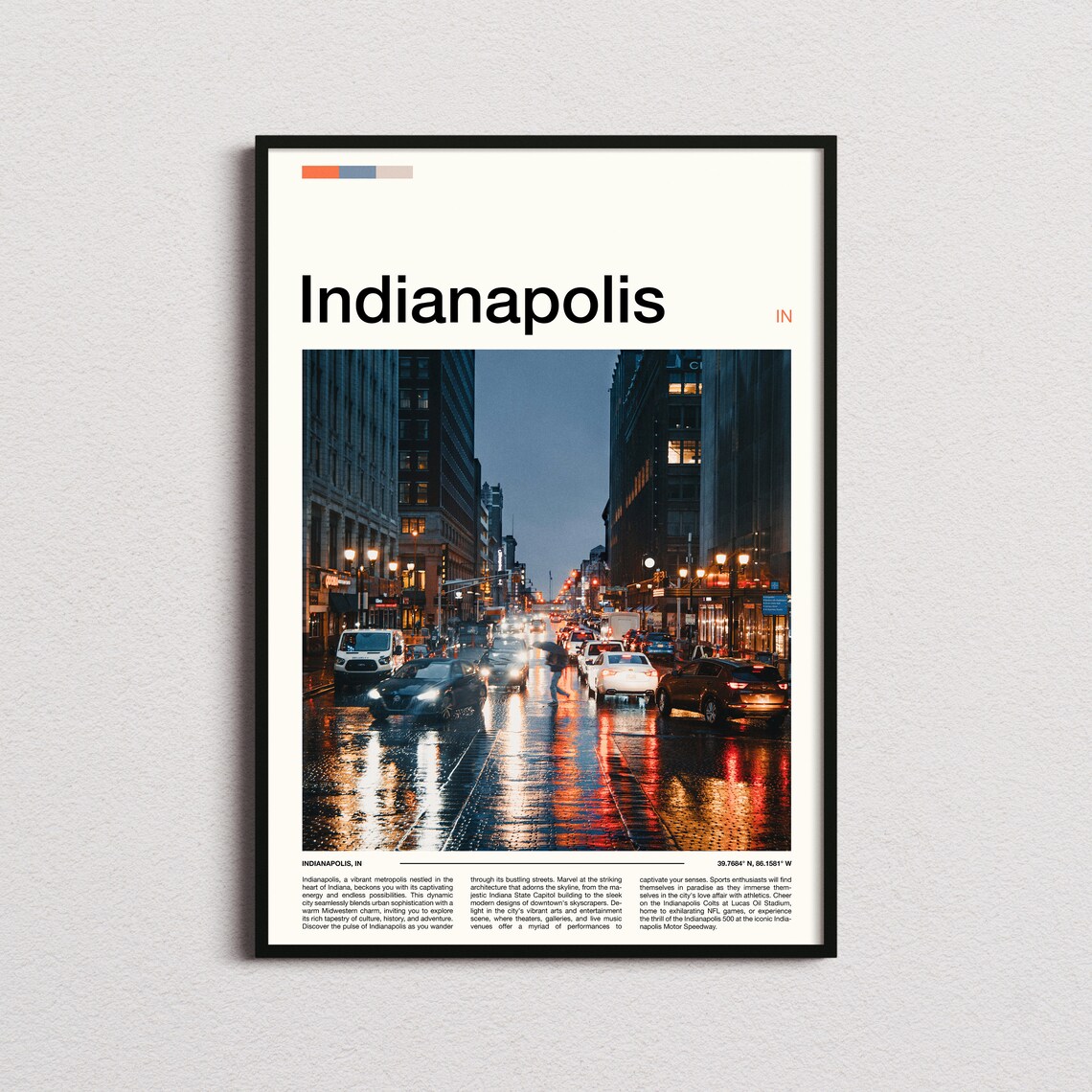 Indianapolis Indiana Night Street City Lights Traffic Rain Poster
