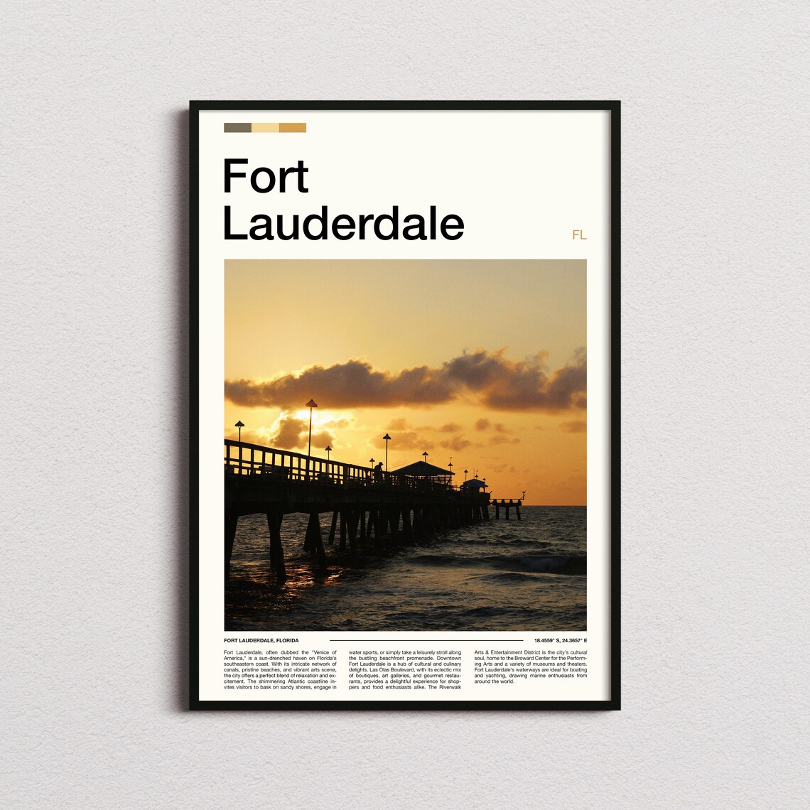 Fort Lauderdale Florida Fishing Pier Sunset Silhouette Travel Poster