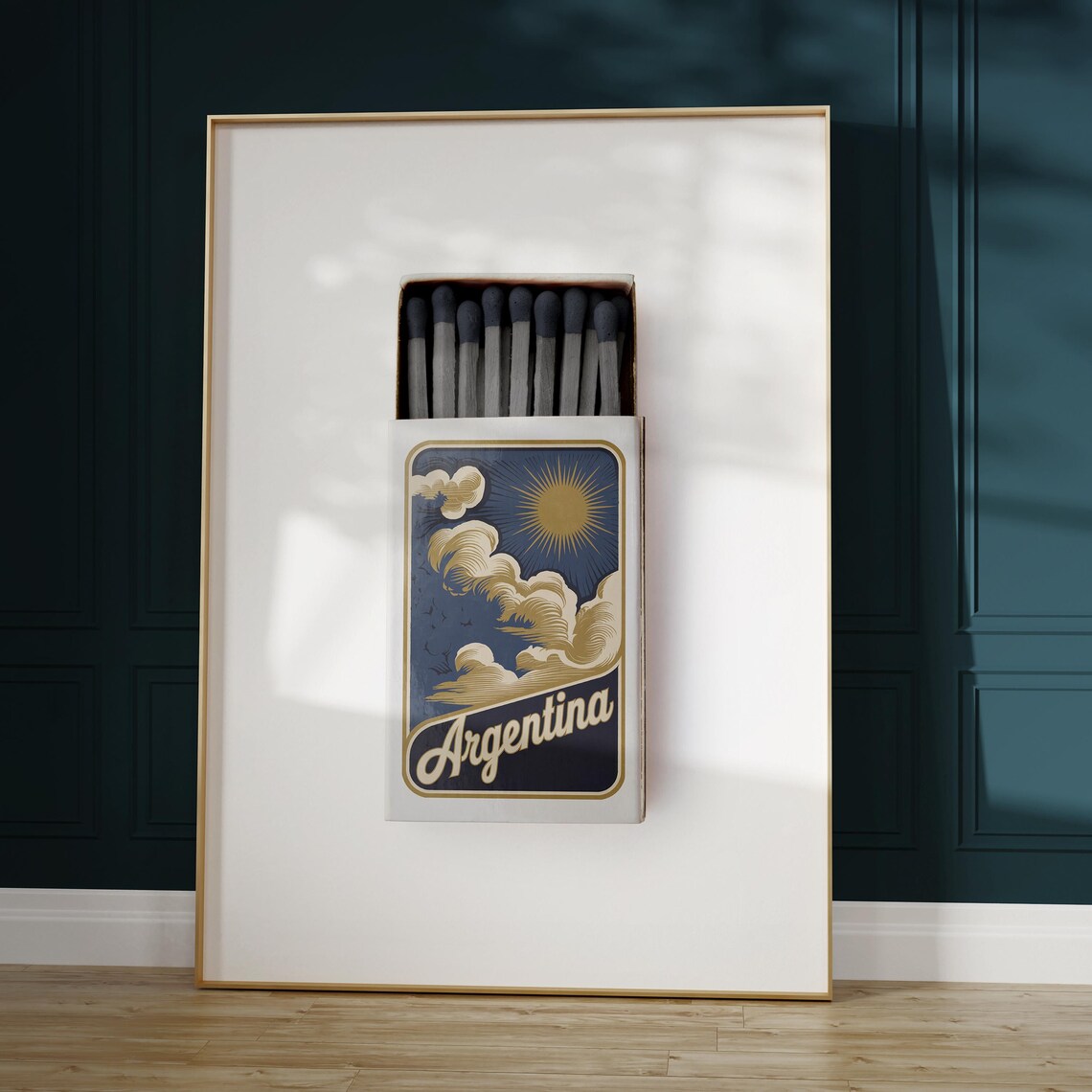 Argentina May Sun Matchbox Style Art with Golden Clouds Poster - Image 5