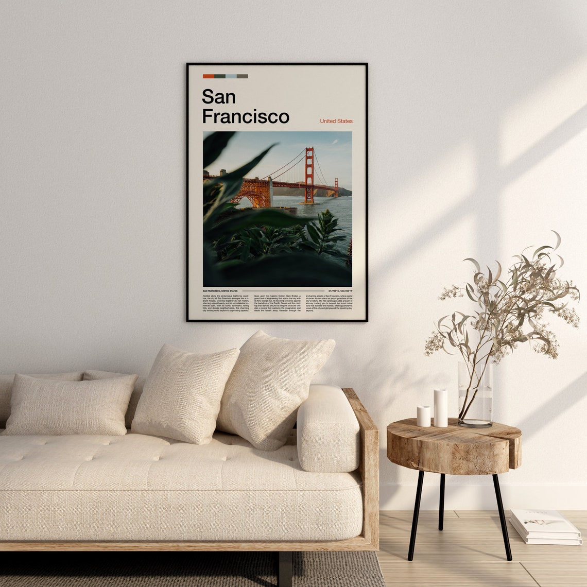 San Francisco Golden Gate Bridge Foliage Framed Photo View Poster - Image 3
