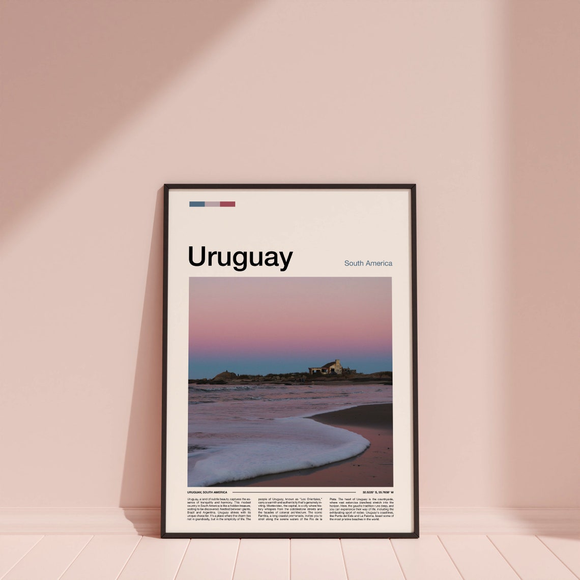 Uruguay Beach Sunset Pink Sky Stone Cottage Minimal Travel Poster - Image 4