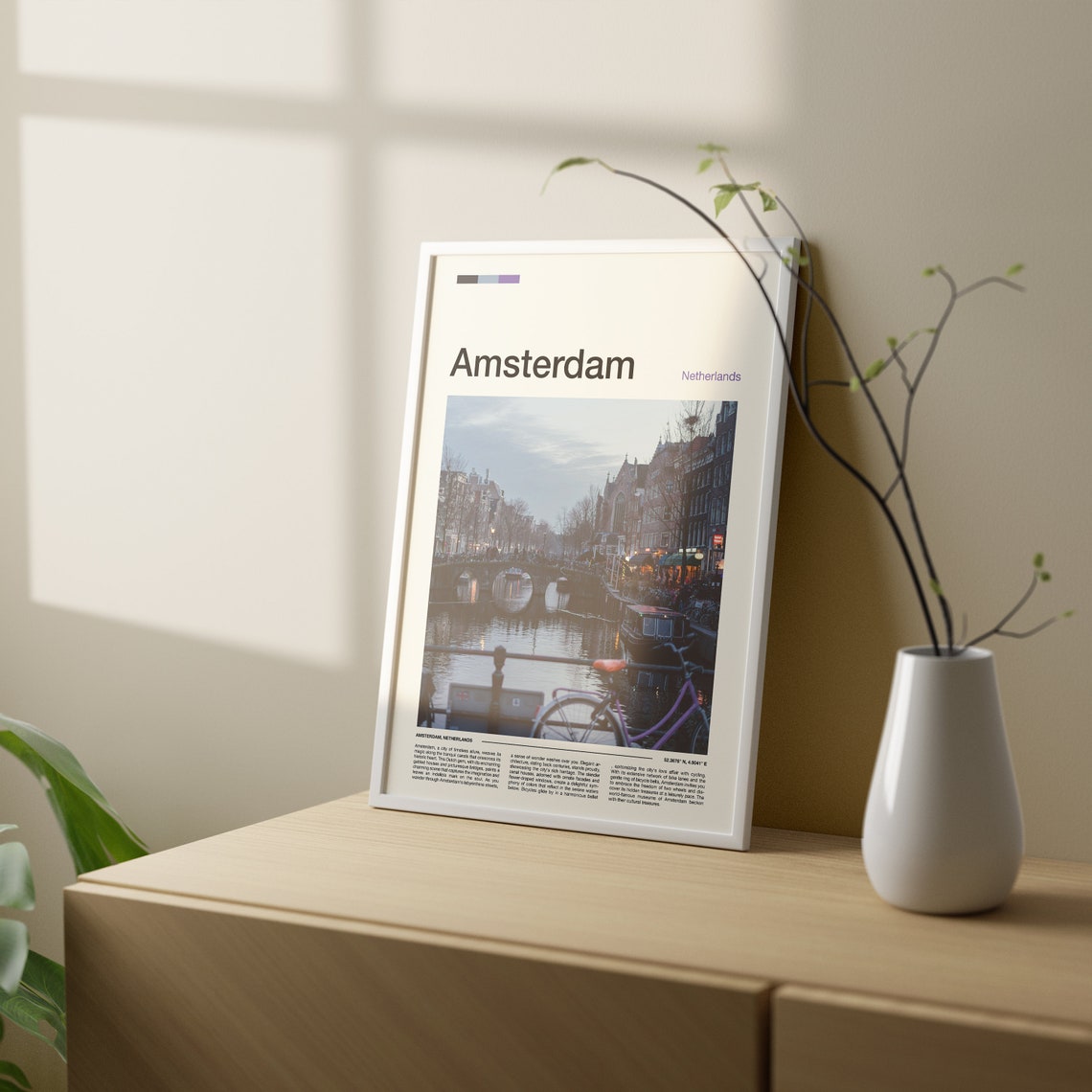 Amsterdam Netherlands Canal Bicycles Bridge Old Town View Poster - Image 3