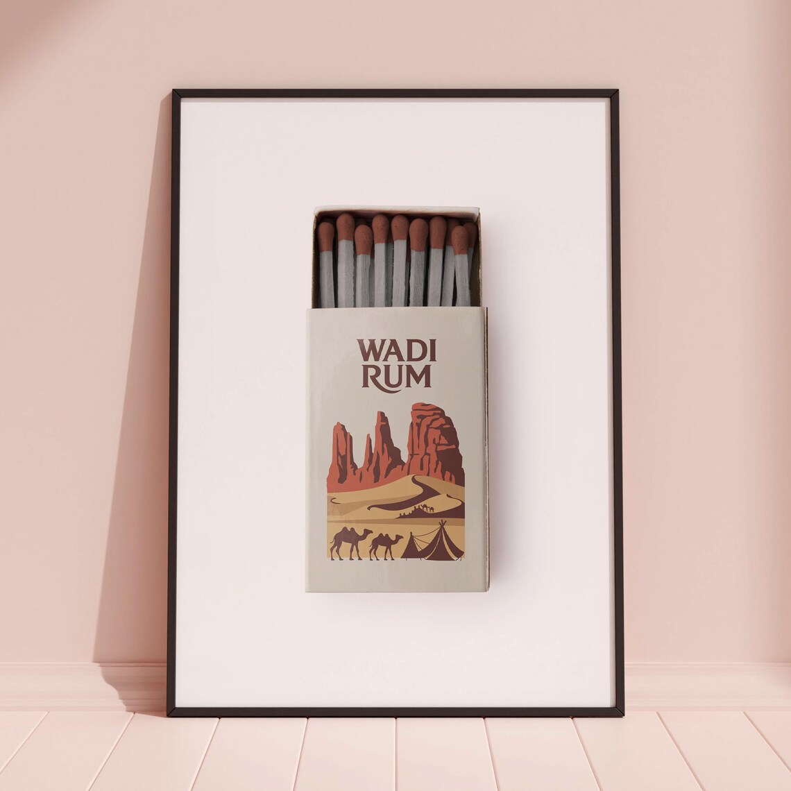 Wadi Rum Jordan Desert Camel Retro Matchbox Art Travel Poster - Image 3