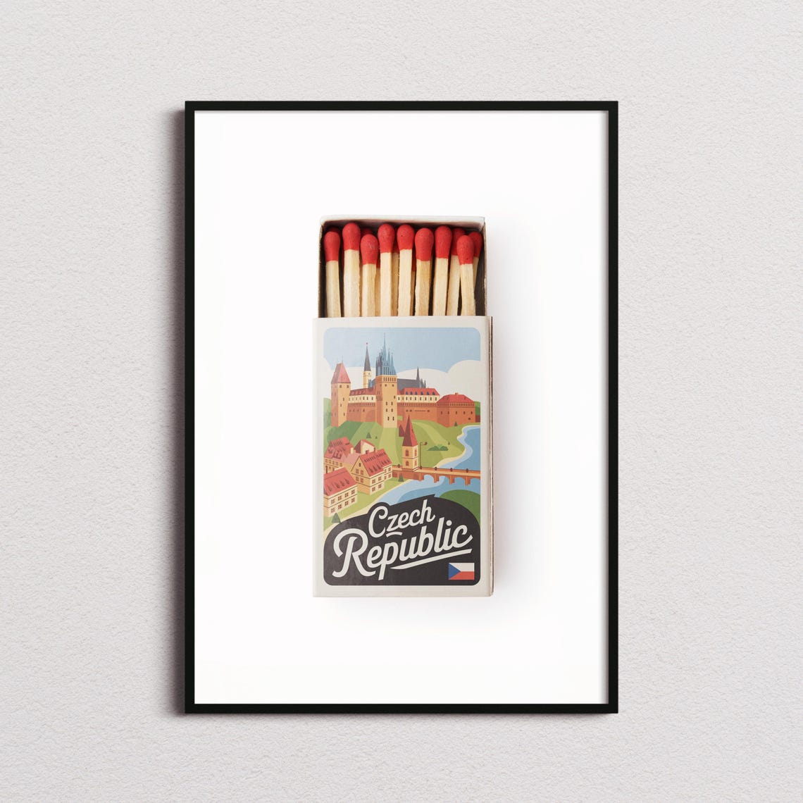 Czech Republic Matchbox Prague Castle Vintage Travel Art Poster