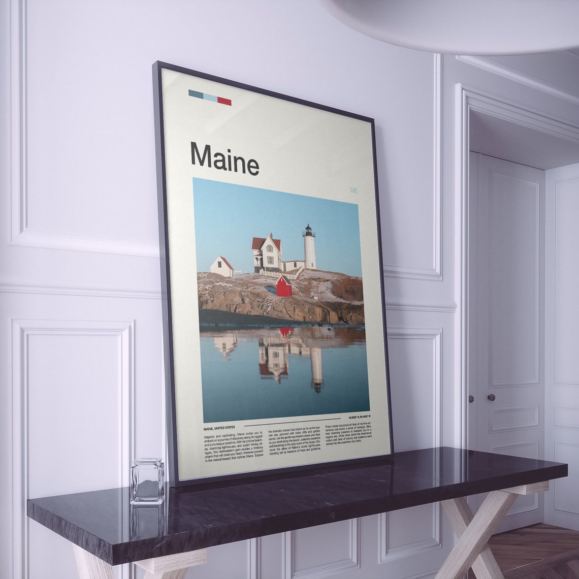 Maine Lighthouse Rocky Coast Mirror Reflection Seascape Poster - Image 2