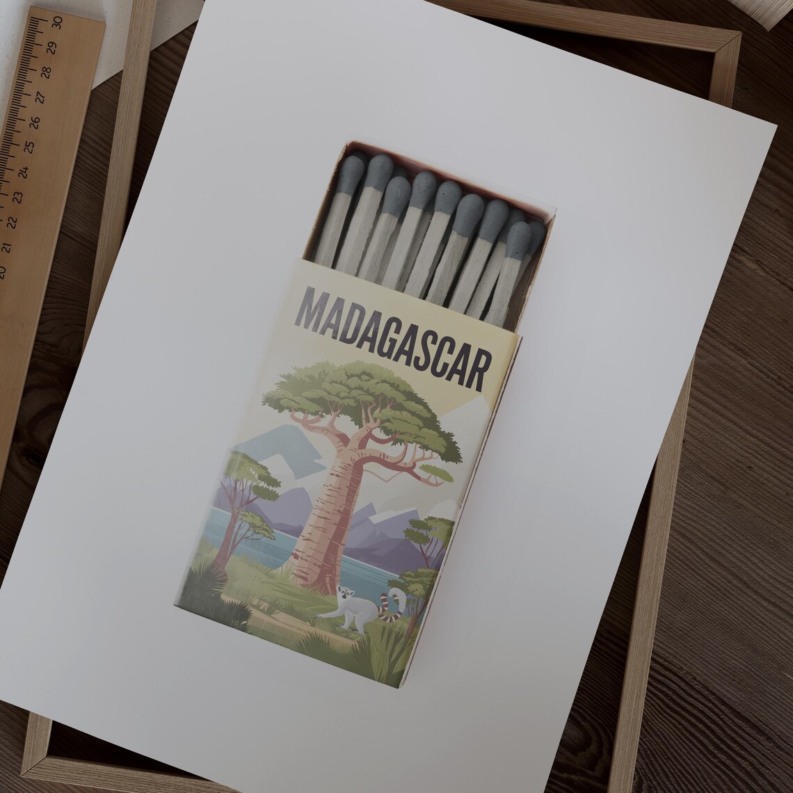 Madagascar Matchbox Island Baobab Lemur Vintage Travel Art Poster - Image 2