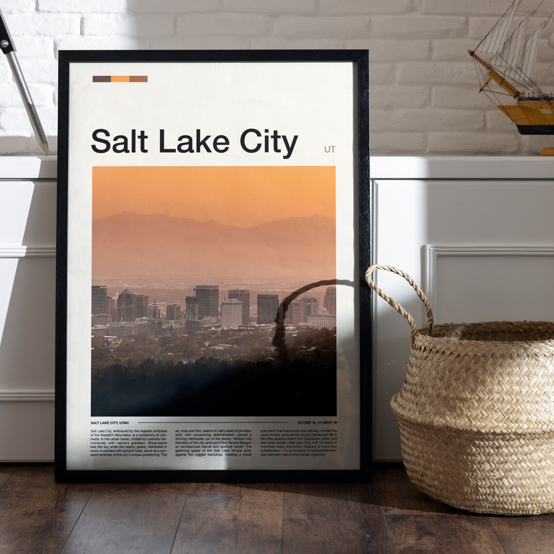 Salt Lake City Utah Golden Hour Downtown Skyline Minimalist Photo Poster - Image 5