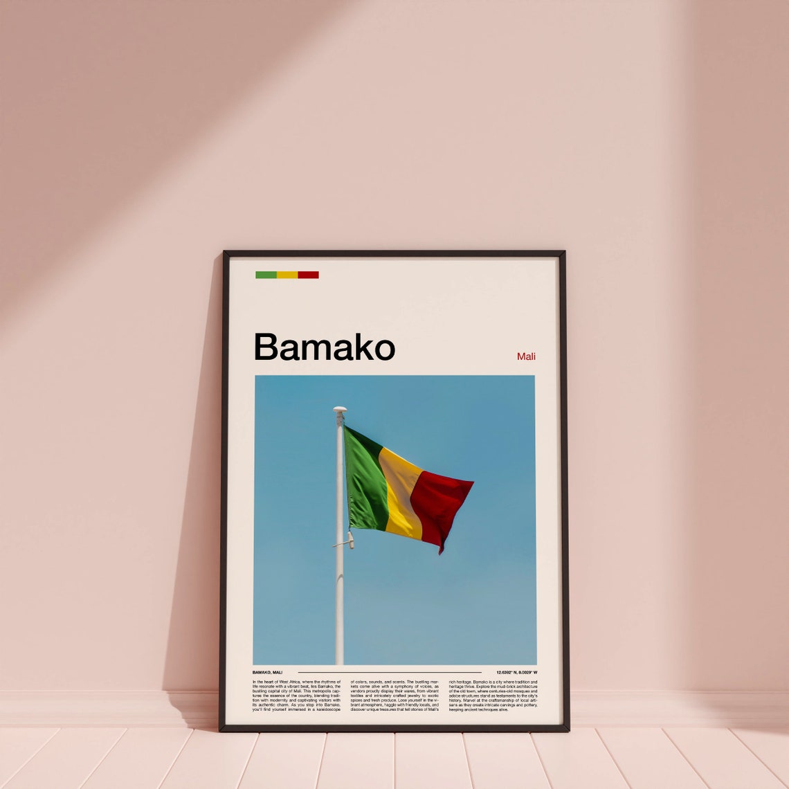 Bamako Mali Green Yellow Red National Flag Waving Blue Sky Poster - Image 4