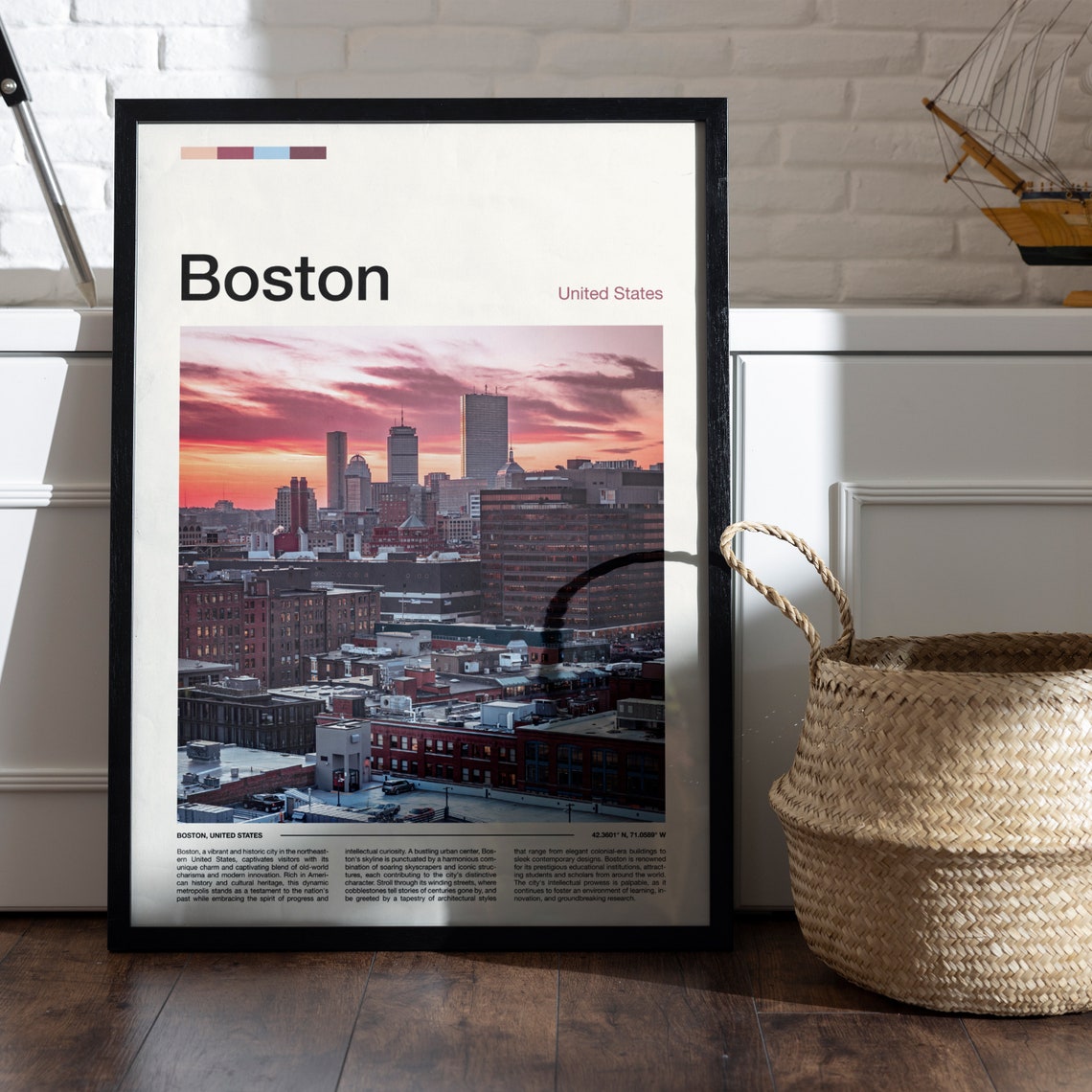 Boston Massachusetts City Skyline Sunset Pink Clouds Photo Poster - Image 5