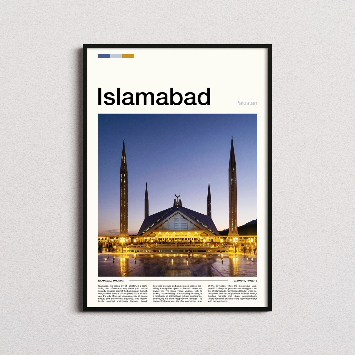 Islamabad Pakistan Faisal Mosque Illuminated Night Photo Poster
