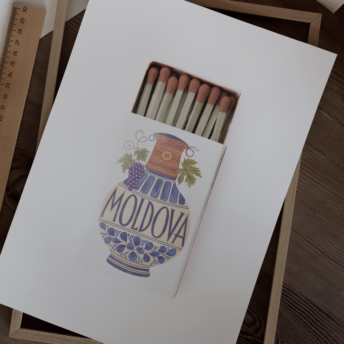 Moldova Ceramic Jug Matchbox Style Art with Grapes and Vines Poster - Image 2