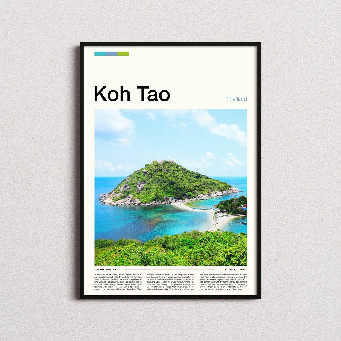 Koh Tao Thailand Tropical Island Turquoise Bay Aerial Travel Poster