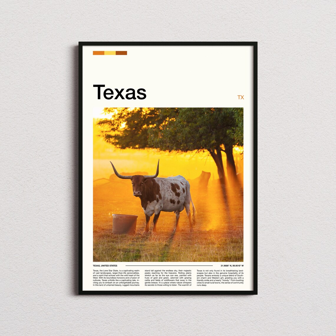 Texas Longhorn Cattle Sunset Ranch Golden Field Country Poster