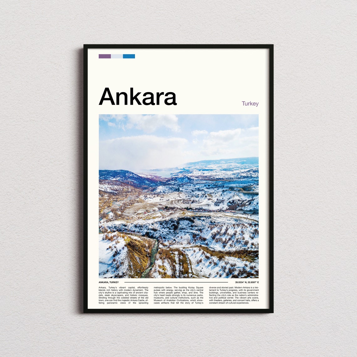 Ankara Turkey Snowy Winter Valley Aerial Landscape Photo Poster