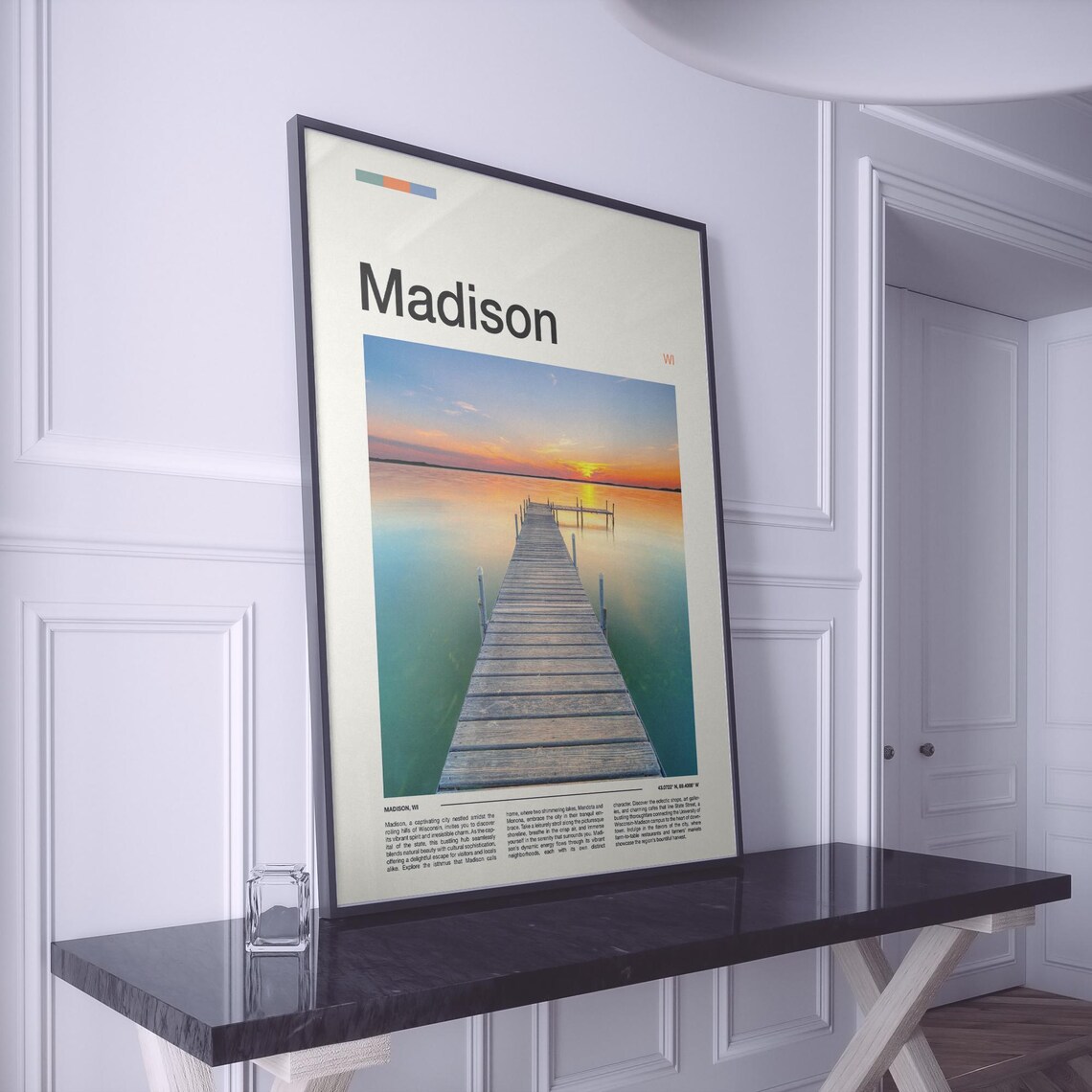 Madison Wisconsin Wooden Pier Lake Sunset Photography Poster - Image 2