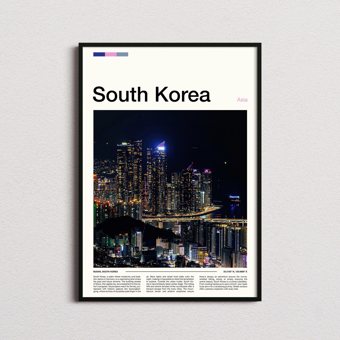 Busan South Korea Night Skyline Glowing Towers Asia Travel Poster