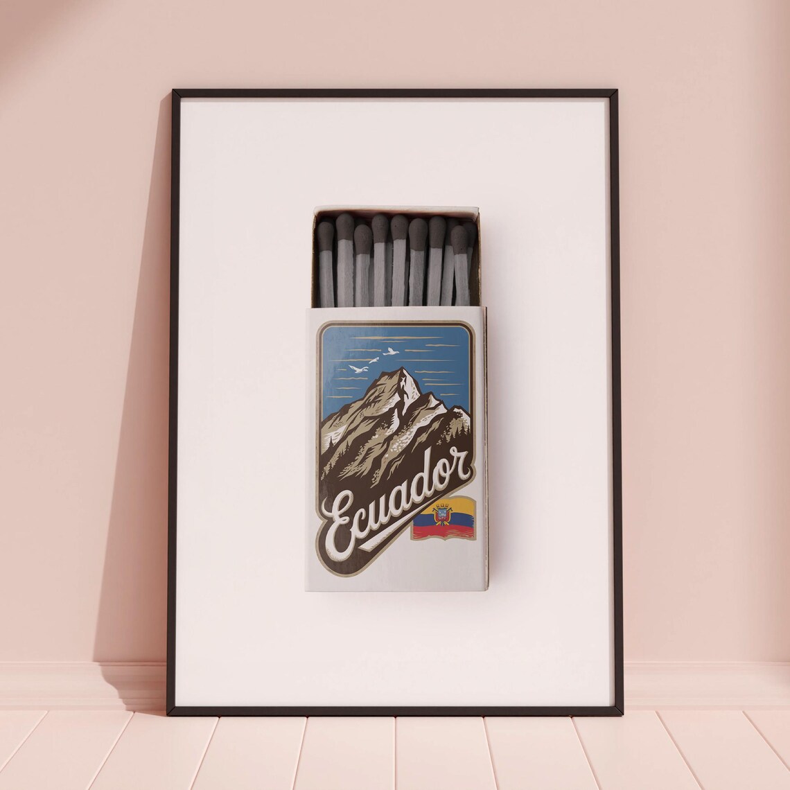 Ecuador Mountain Peak Matchbox Style Art with National Flag Poster - Image 3