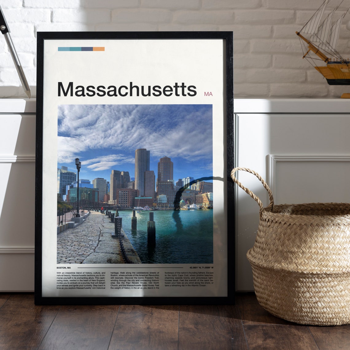 Boston Massachusetts Harbor Skyline Waterfront Travel Poster - Image 5