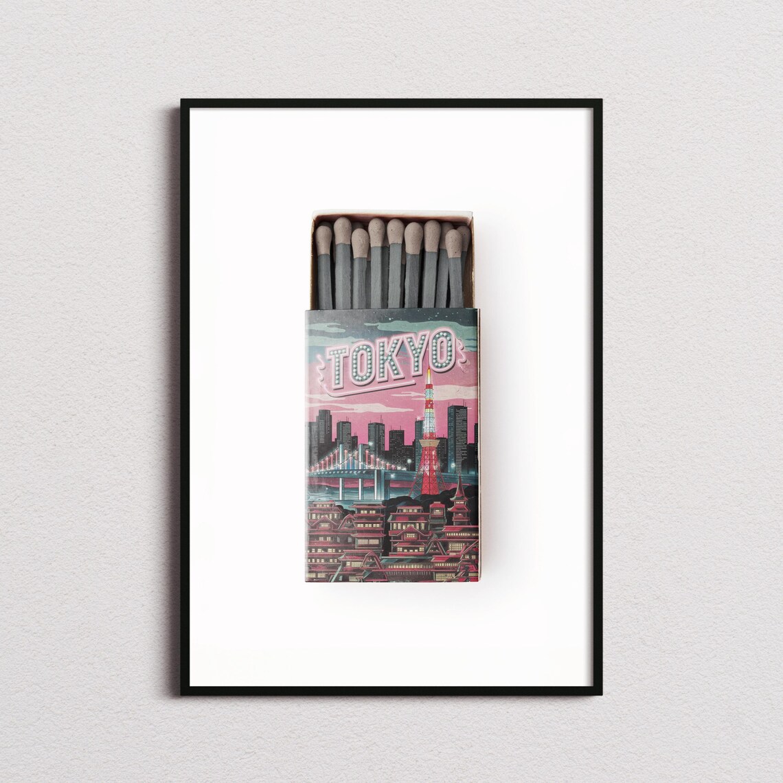 Tokyo Japan Neon Tower Night City Vintage Matchbox Art Poster