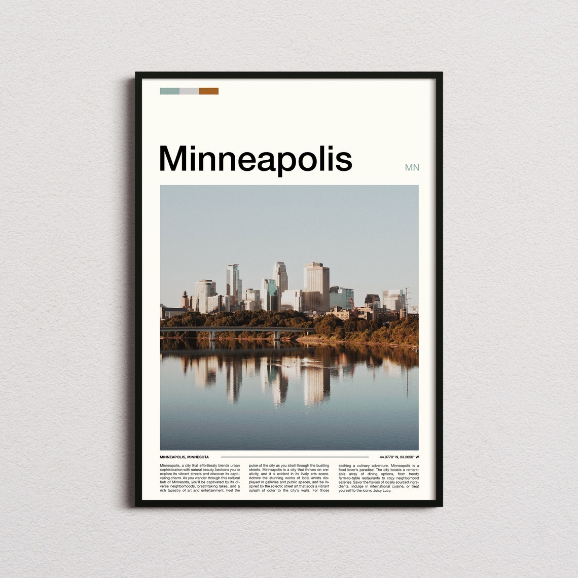 Minneapolis Minnesota Skyline River Reflection Minimalist Photo Poster