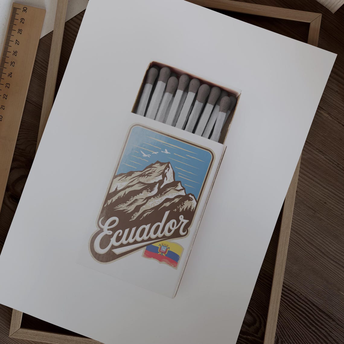 Ecuador Mountain Peak Matchbox Style Art with National Flag Poster - Image 2