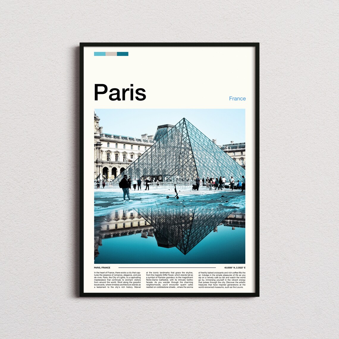 Paris France Louvre Pyramid Reflection Photography Travel Poster