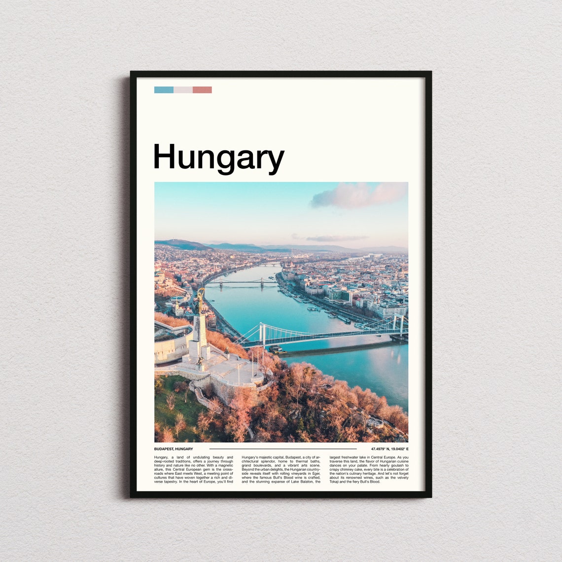 Hungary Budapest Danube River Aerial View Travel Photo Poster