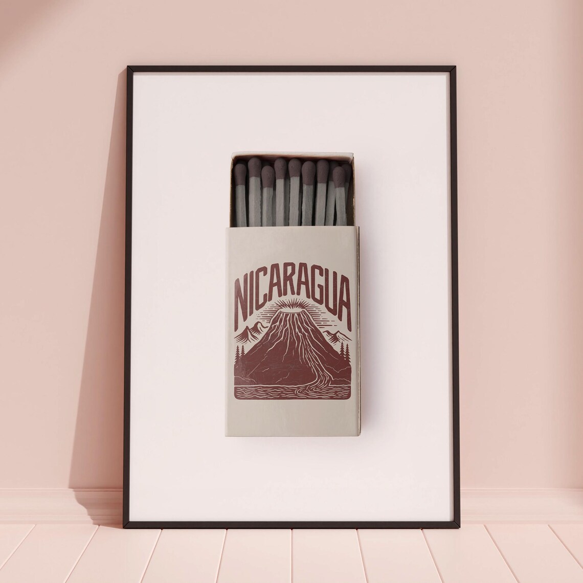 Nicaragua Volcano Matchbox Style Art in Red Line Illustration Poster - Image 3