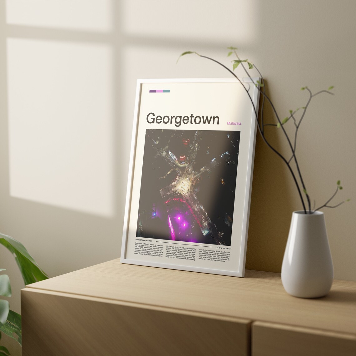 Georgetown Malaysia Night City Lights Aerial Minimalist Travel Poster - Image 2