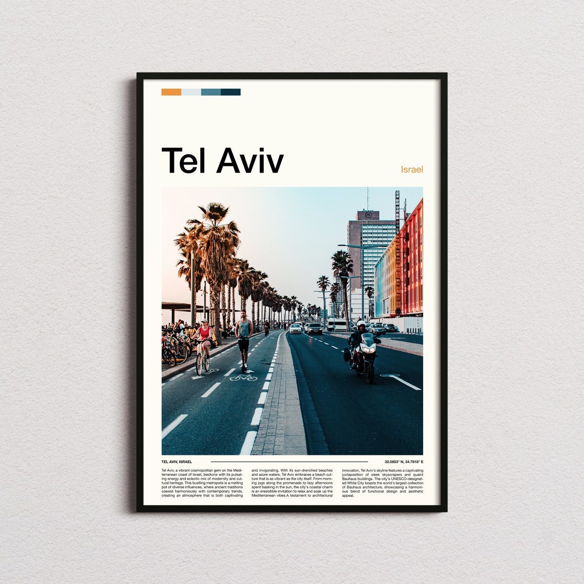Tel Aviv Israel Beachfront Promenade Palm Trees Cycling Poster