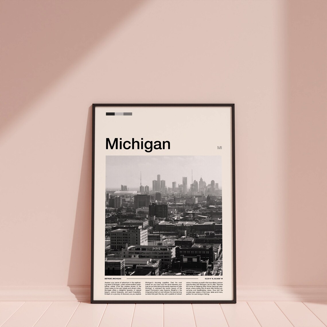 Michigan Detroit Black and White Skyline Panorama Photography Poster - Image 4