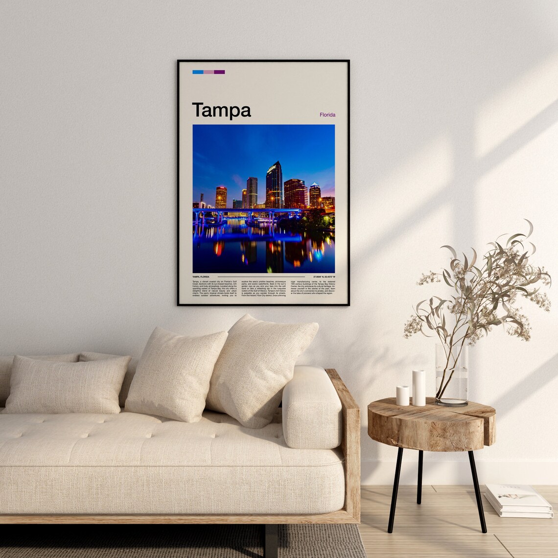 Tampa Florida Night Skyline Water Reflection City Travel Poster - Image 3