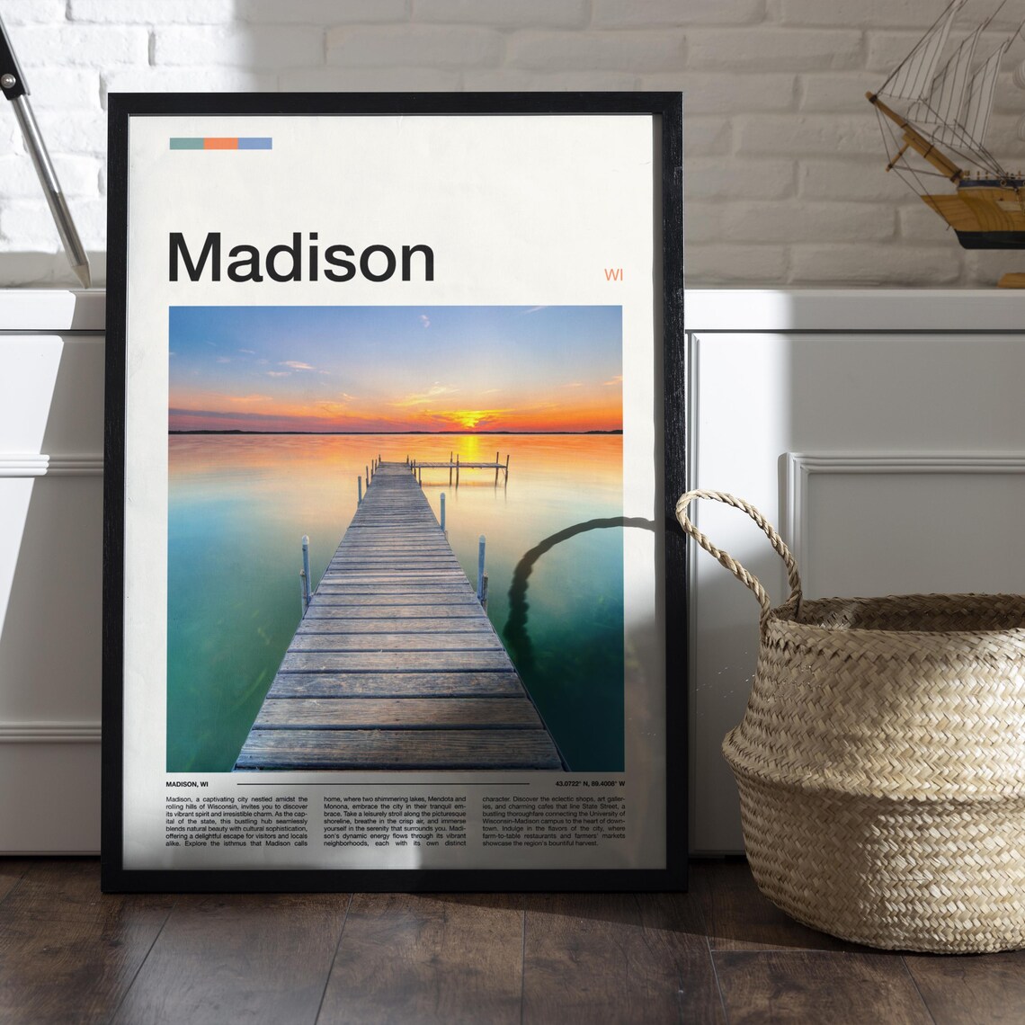 Madison Wisconsin Wooden Pier Lake Sunset Photography Poster - Image 5