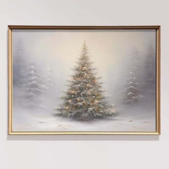 Vintage Orange Moody Christmas Wall Art Christmas Tree Christmas Decor Vintage Christmas Decoration Forest Wall Art Moody Decor
