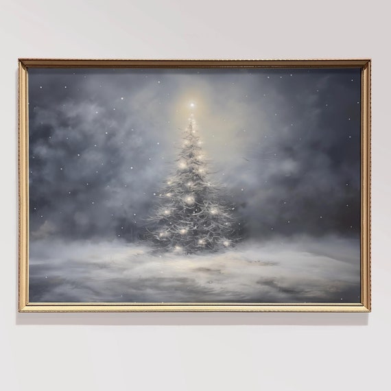Vintage White Moody Christmas Wall Art Christmas Tree Christmas Decor Vintage Christmas Decoration Forest Wall Art Moody Decor