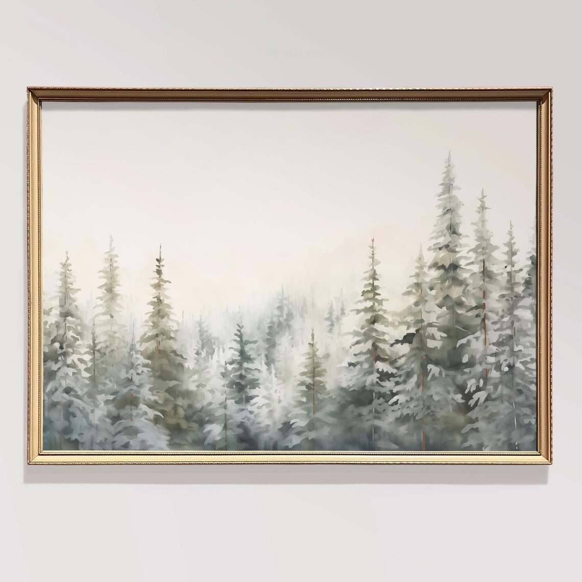 Misty Snowy Pine Forest Winter Watercolor Evergreen Trees Poster
