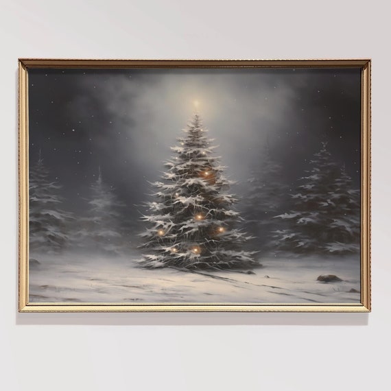Vintage Night Moody Christmas Wall Art Christmas Tree Christmas Decor Vintage Christmas Decoration Forest Wall Art Moody Decor