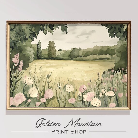 Spring Watercolor Wildflower Field Meadow Pink Blossom Poster