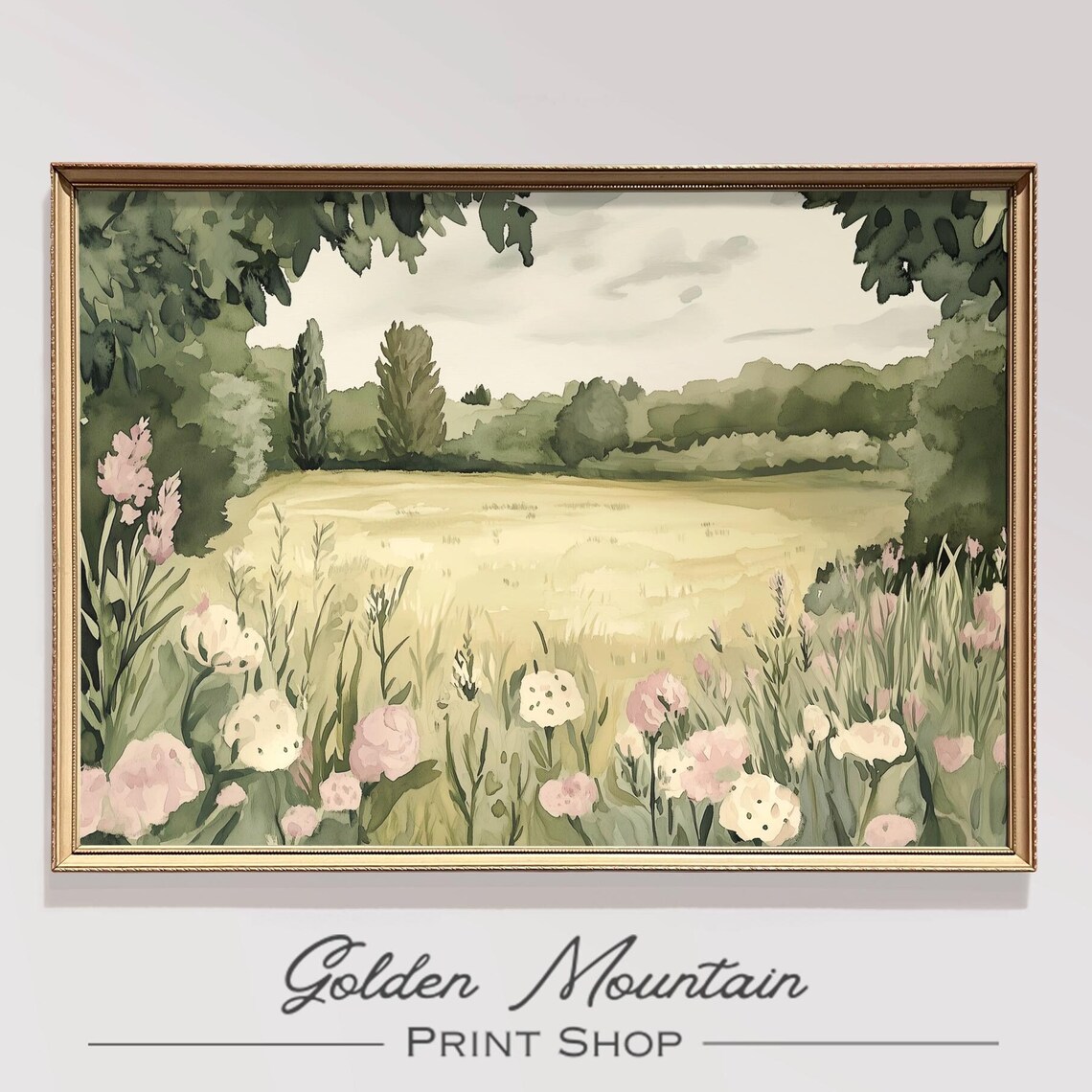 Spring Watercolor Wildflower Field Meadow Pink Blossom Poster