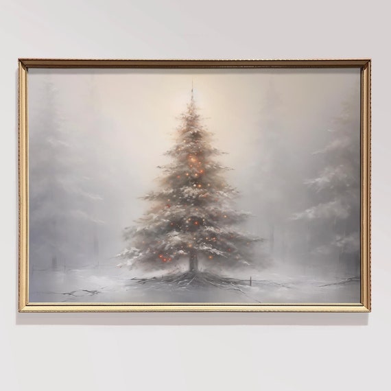Vintage Red Christmas Wall Art Christmas Tree Christmas Decor Vintage Christmas Decoration Forest Wall Art Moody Cottagecore Decor