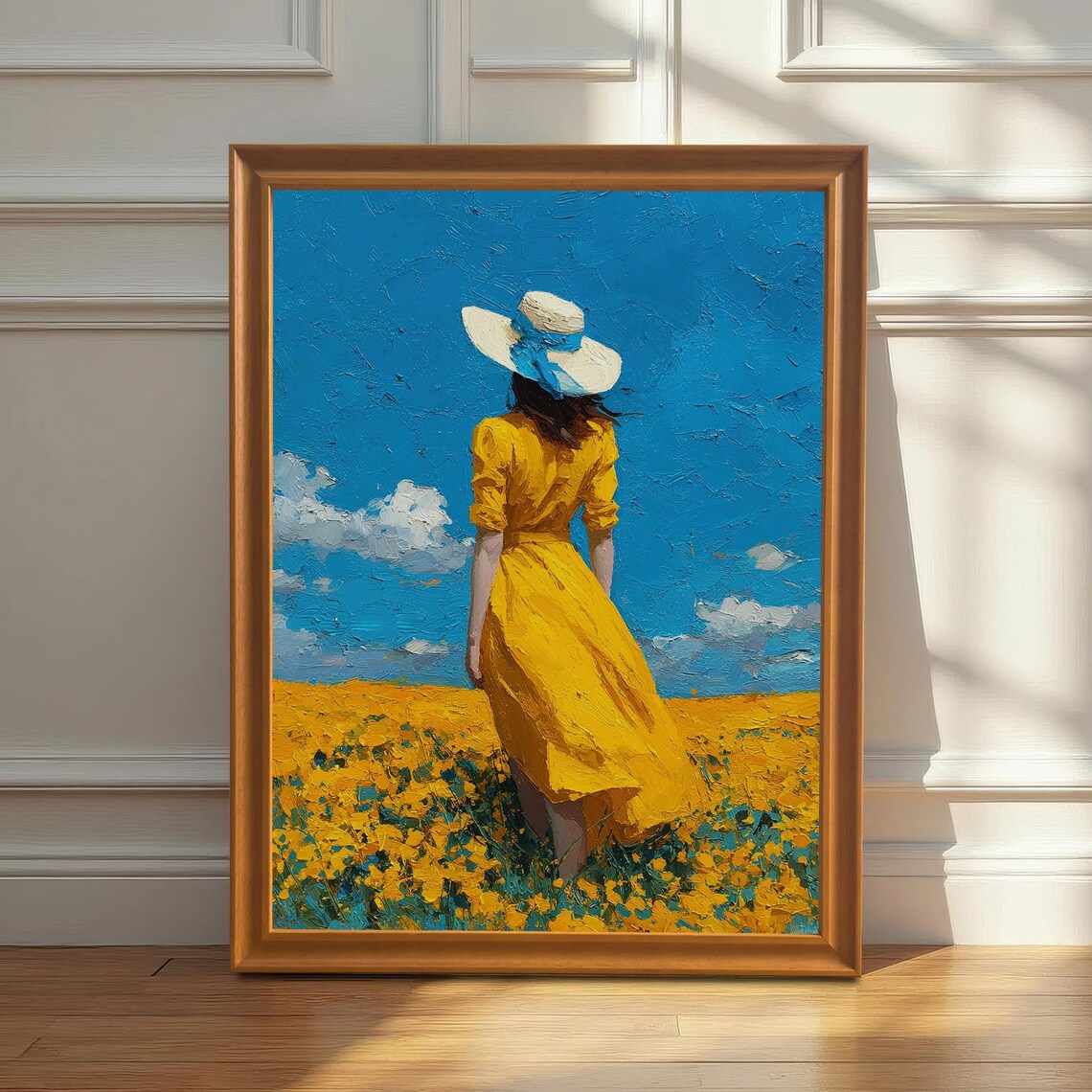 Woman In Yellow Dress Field Art Print
