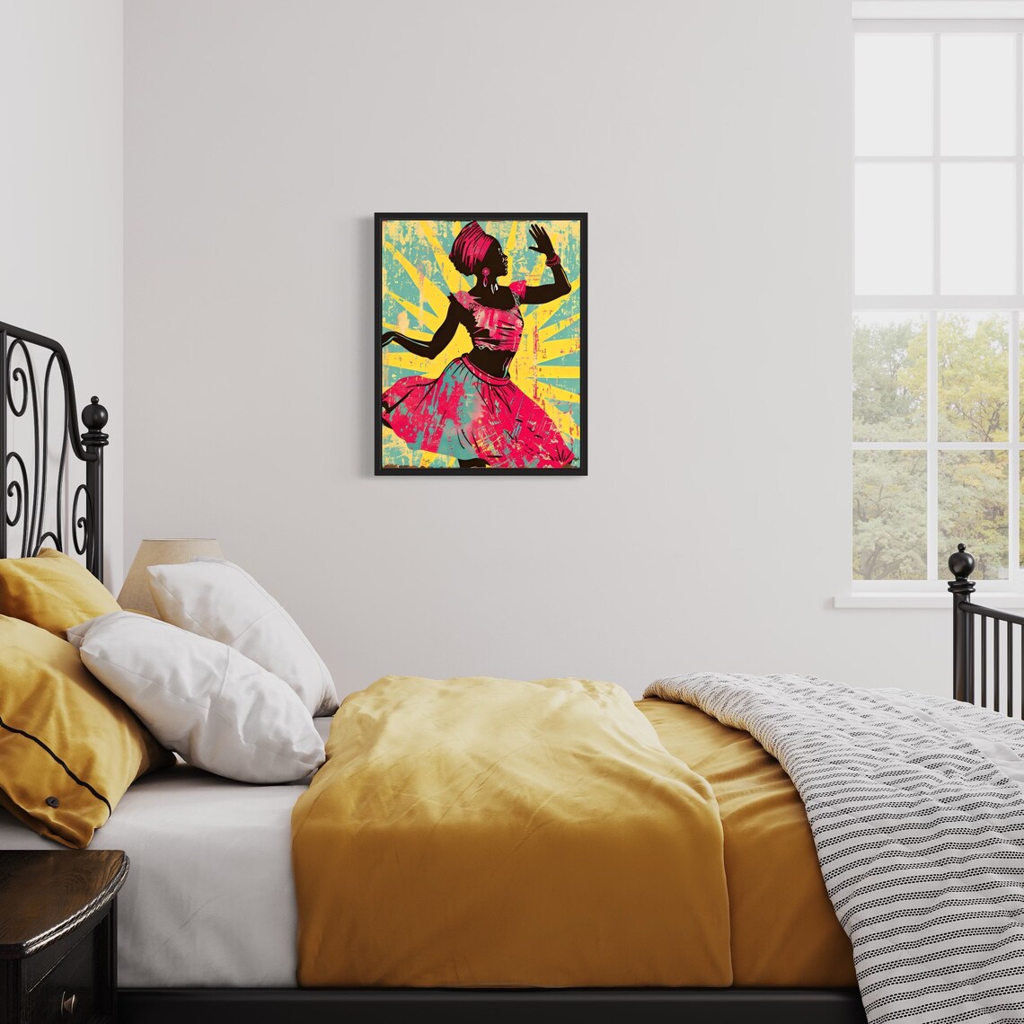 African Dancer In Motion Colorful Joyful Silhouette Art Poster - Image 3